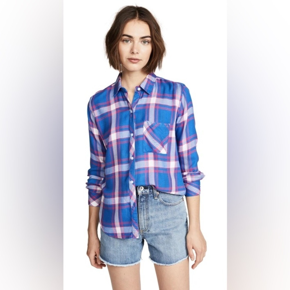 Rails • Blue Red White Plaid Hunter Ruby Sky White Button Down Blouse